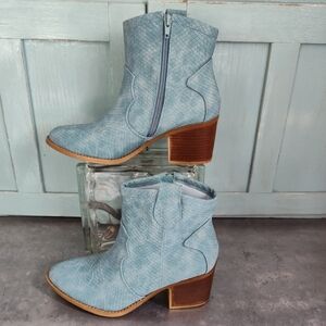 Dirty Laundry Light Blue Textured Ankle Booties